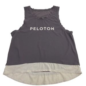 Peloton Athletic Scoop Muscle Tank Top Mesh Grey White Activewear Medium?